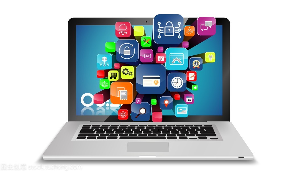 翱翔于数字云端 飞行应用图标与笔记本电脑的3D革命